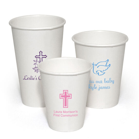 Personalized White Paper Party Cups for Christian Celebrations